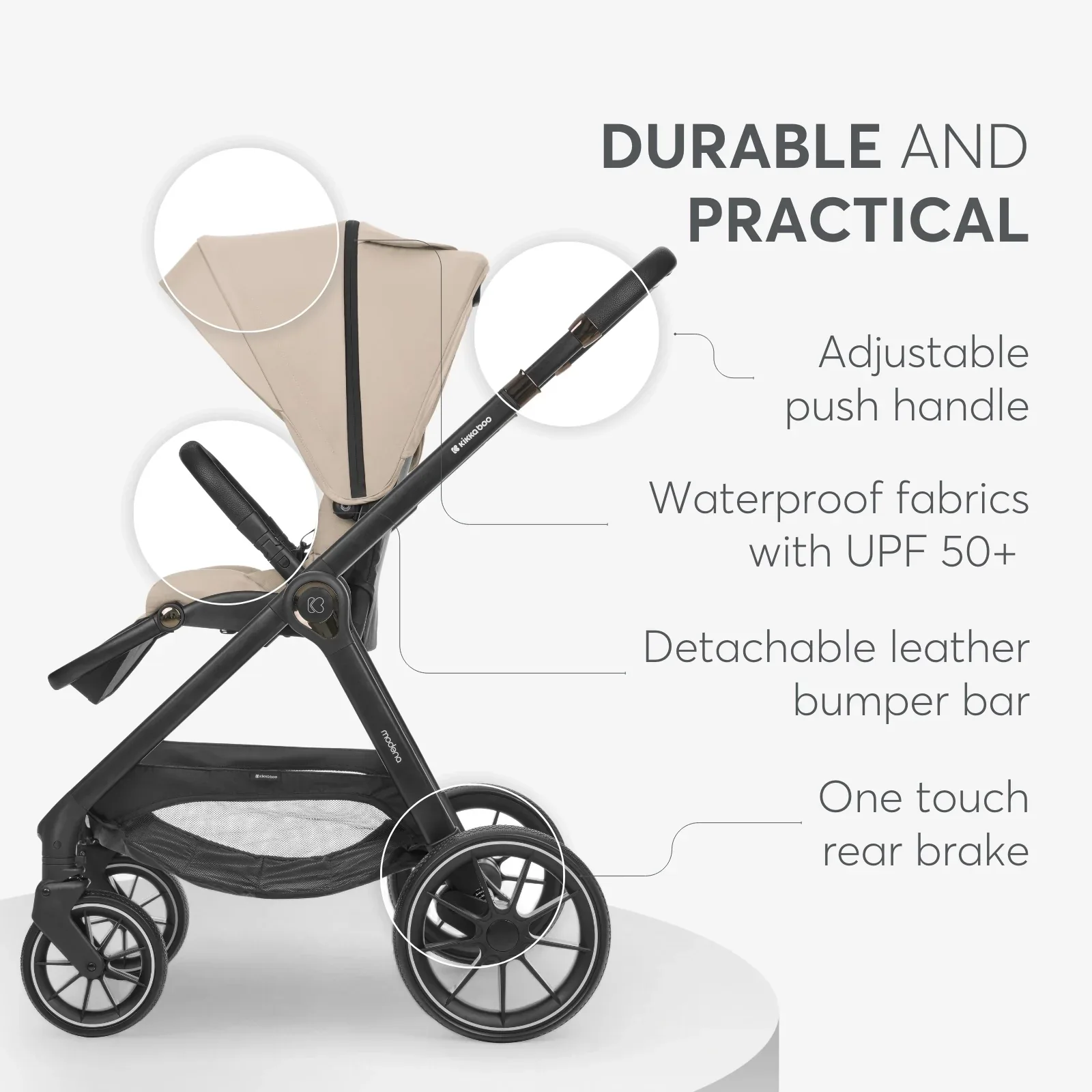 KikkaBoo® Stroller with carrycot 3v1 Modena Beige - Image 5