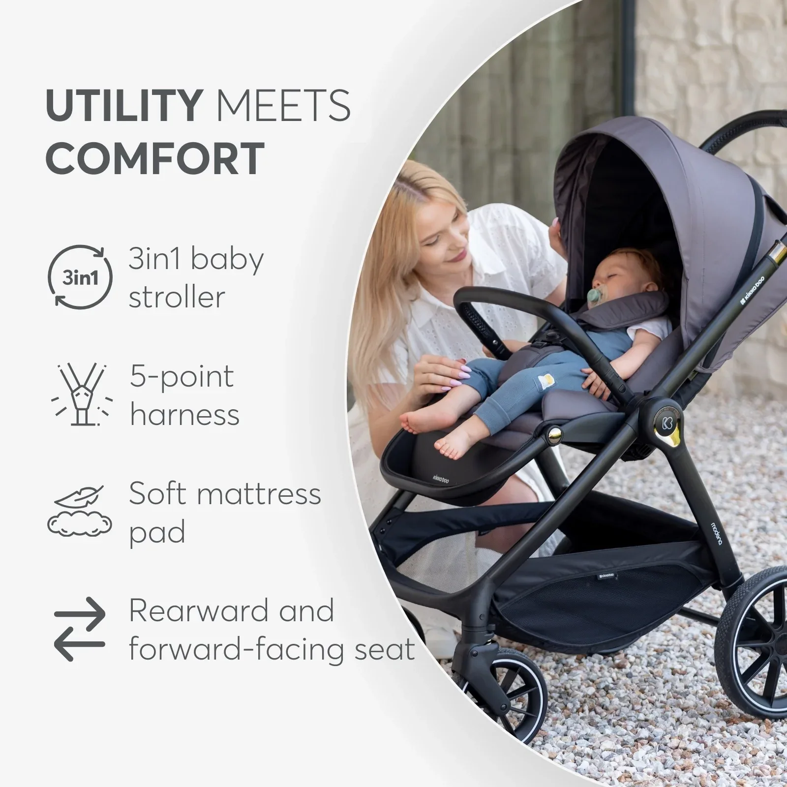 KikkaBoo® Stroller with carrycot 3v1 Modena Black - Image 10