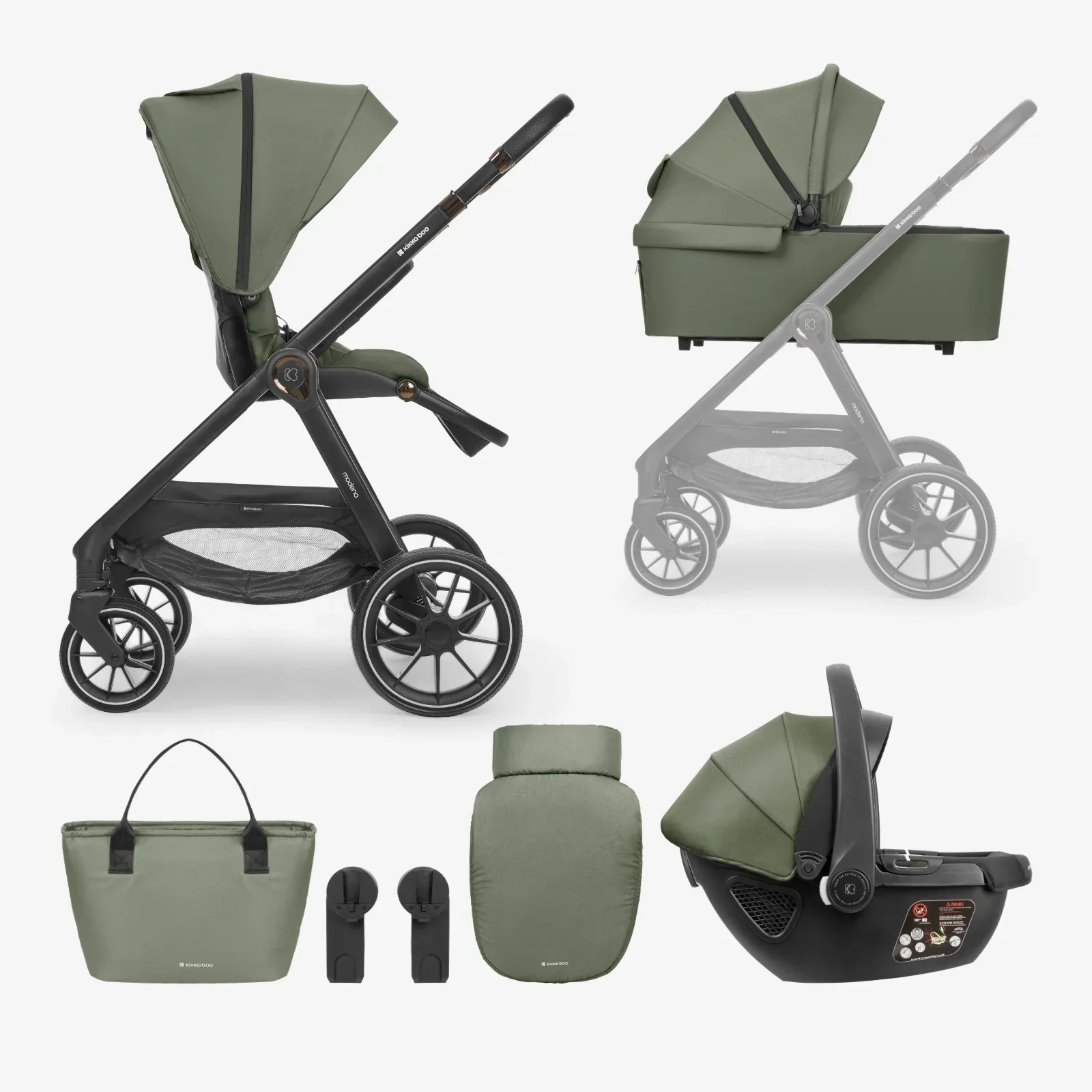 KikkaBoo® Stroller with carrycot 3v1 Modena Black