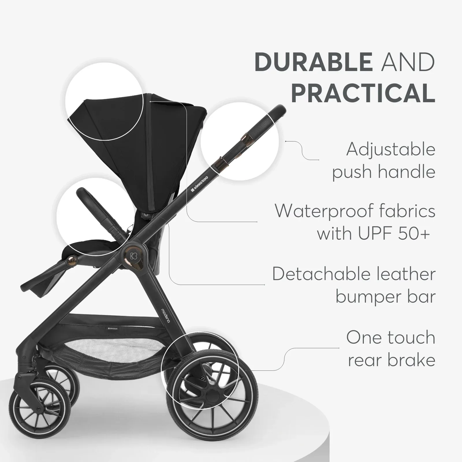 KikkaBoo® Stroller with carrycot 3v1 Modena Black - Image 5