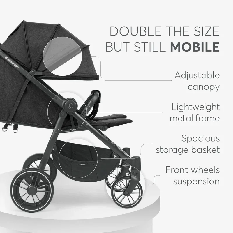 KikkaBoo® Twin stroller Happy 2 Black - Image 3