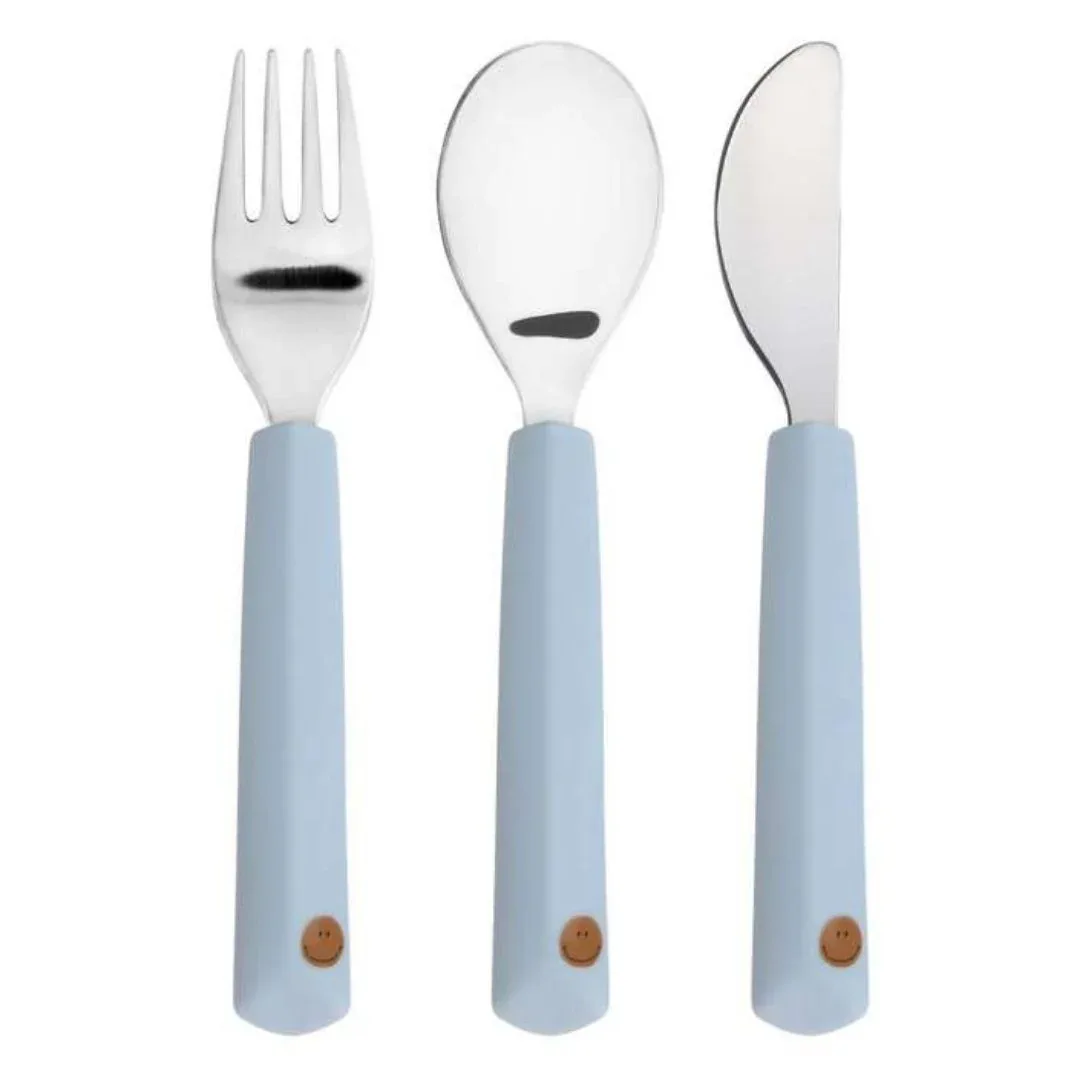 Lässig® Children's Cutlery 3-Piece Set Happy Rascals Smile Sky Blue