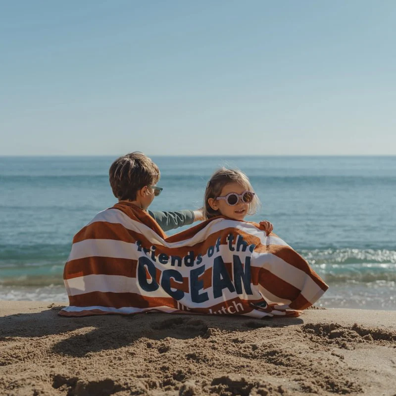 Little Dutch® Beach Towel Ocean World Brown Stripe - Image 2