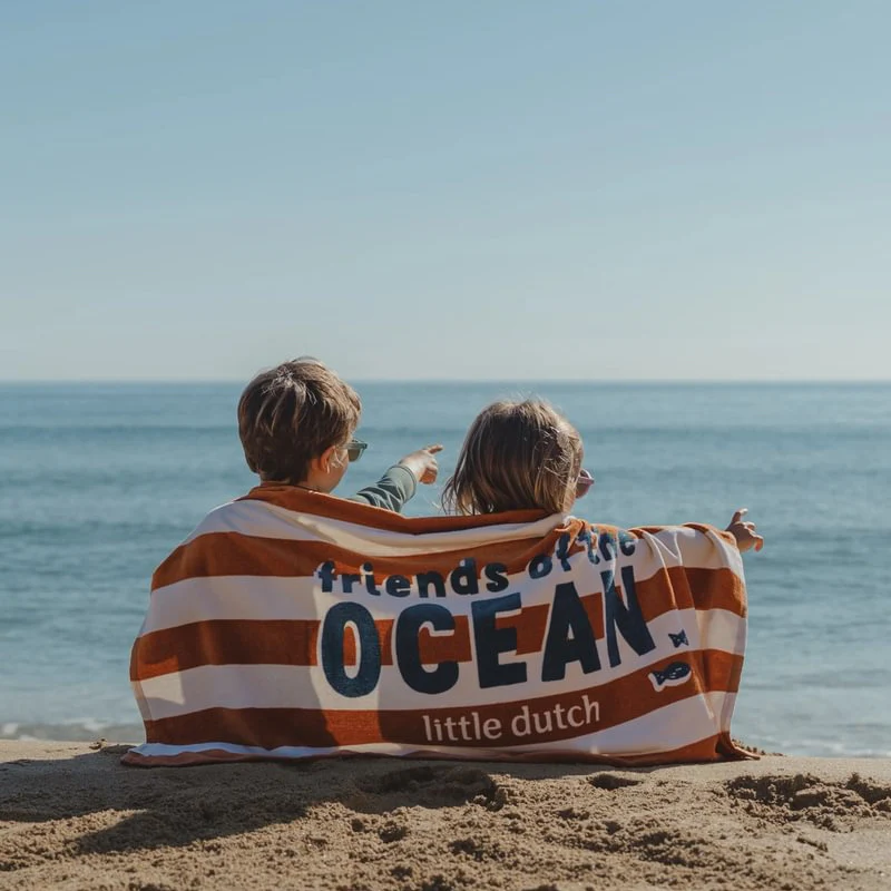 Little Dutch® Beach Towel Ocean World Brown Stripe - Image 4