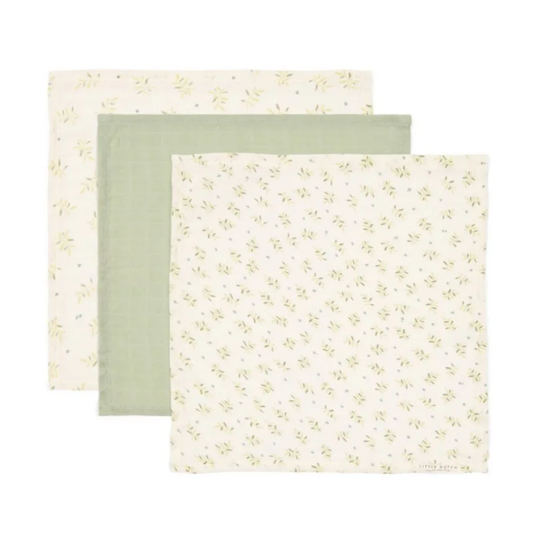 Little Dutch® Facecloths set muslin Blueberry Leaves/Sage 25x25 - Image 2