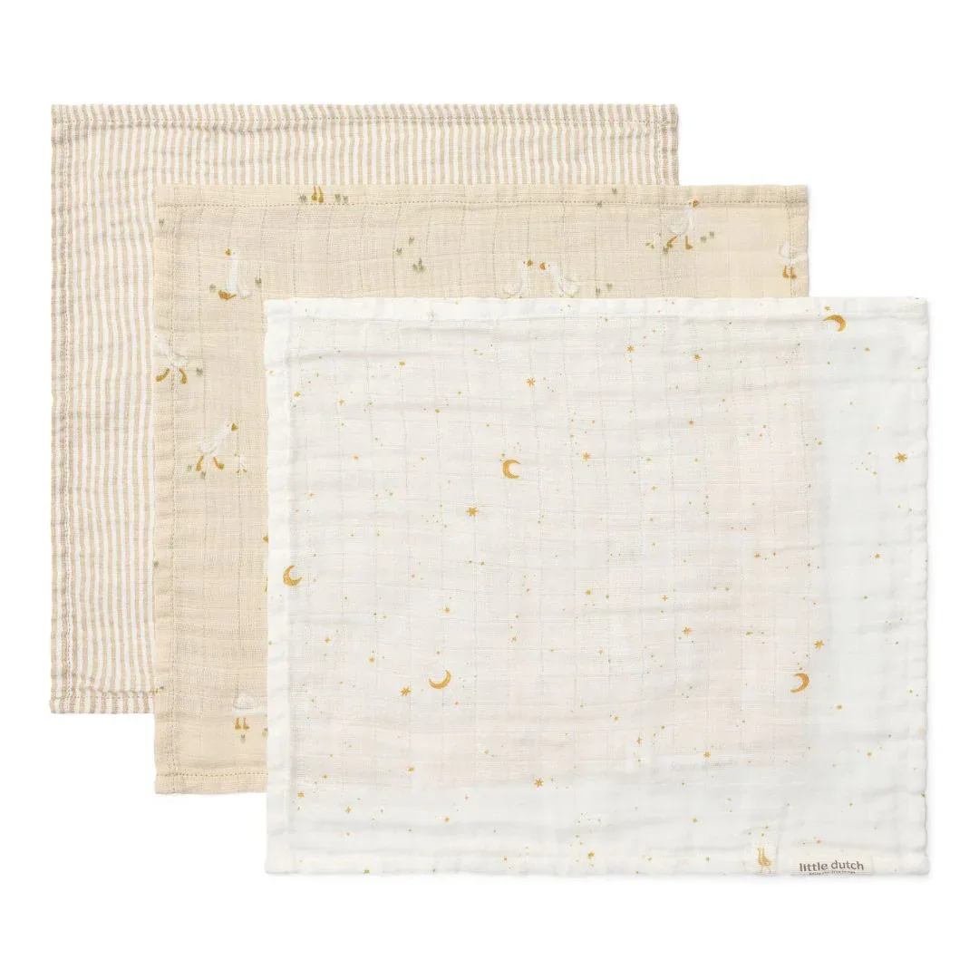 Little Dutch® Facecloths set muslin Little Goose 25x25 - Image 2