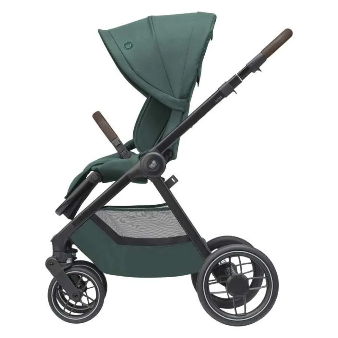 Maxi Cosi® Stroller with Seat Unit Dark Frame + Dark Brown Leather Oxford Essential Green - Image 3