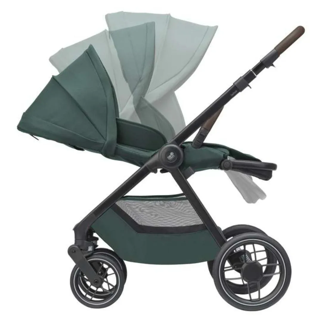 Maxi Cosi® Stroller with Seat Unit Dark Frame + Dark Brown Leather Oxford Essential Green - Image 4