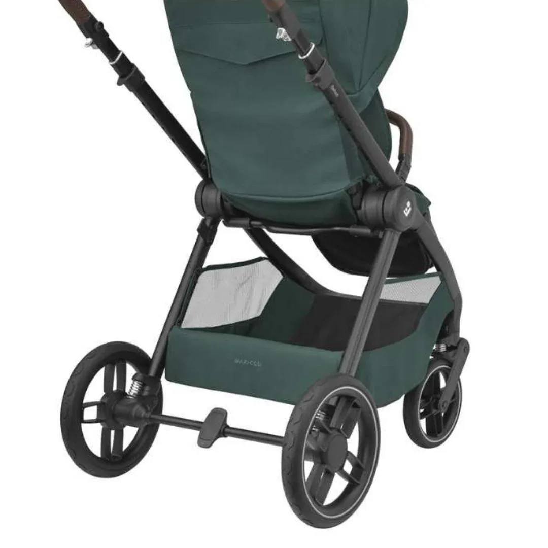 Maxi Cosi® Stroller with Seat Unit Dark Frame + Dark Brown Leather Oxford Essential Green - Image 5