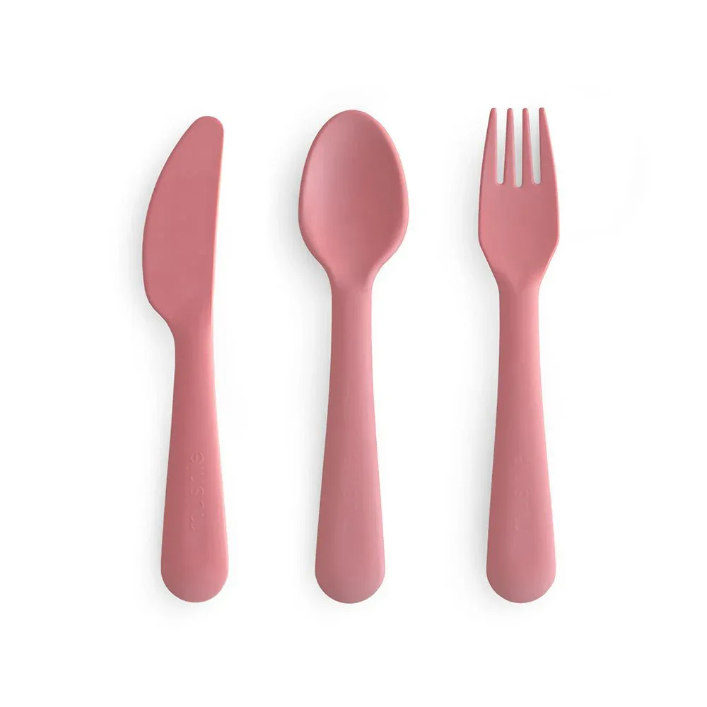Mushie® Cutlery Set (Fork, Spoon, Knife) Dusty Rose