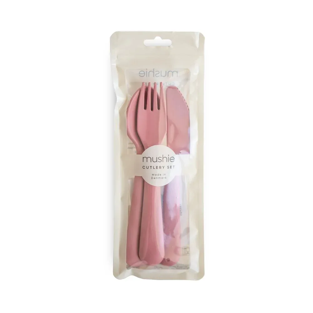 Mushie® Cutlery Set (Fork, Spoon, Knife) Dusty Rose - Image 2