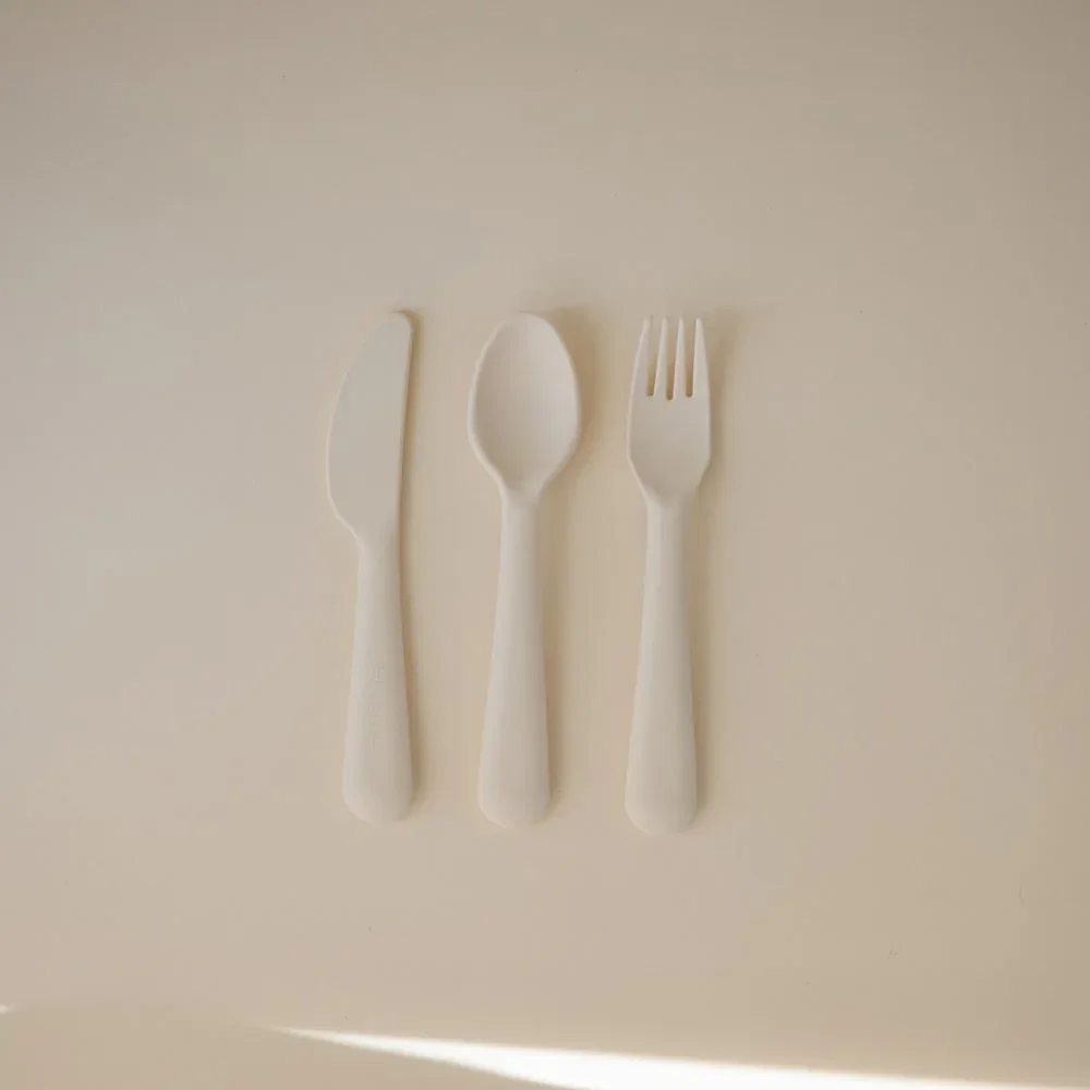 Mushie® Cutlery Set (Fork, Spoon, Knife) Ivory - Image 3