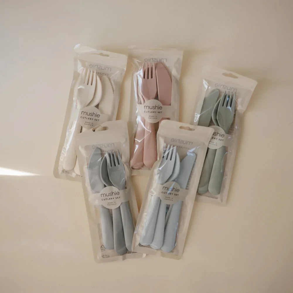 Mushie® Cutlery Set (Fork, Spoon, Knife) Ivory - Image 4