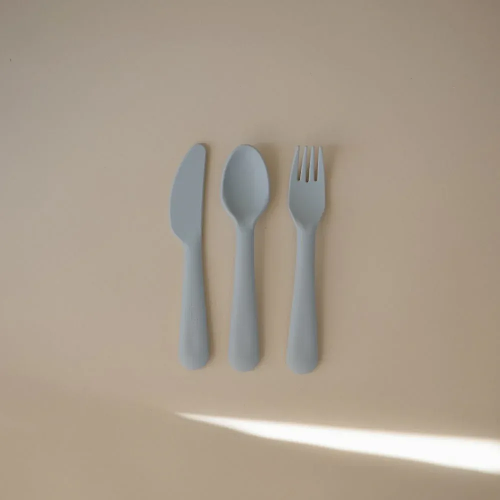 Mushie® Cutlery Set (Fork, Spoon, Knife) Powder Blue - Image 2