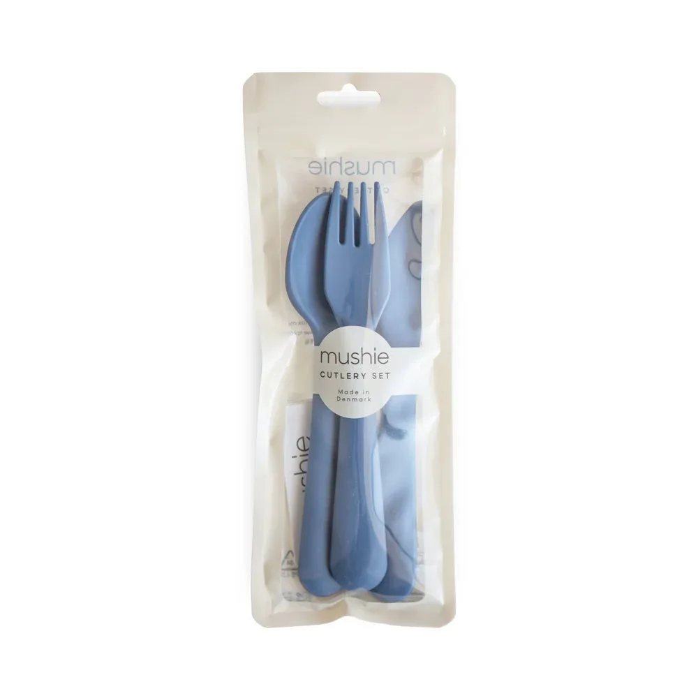 Mushie® Cutlery Set (Fork, Spoon, Knife) Twilight Blue - Image 2