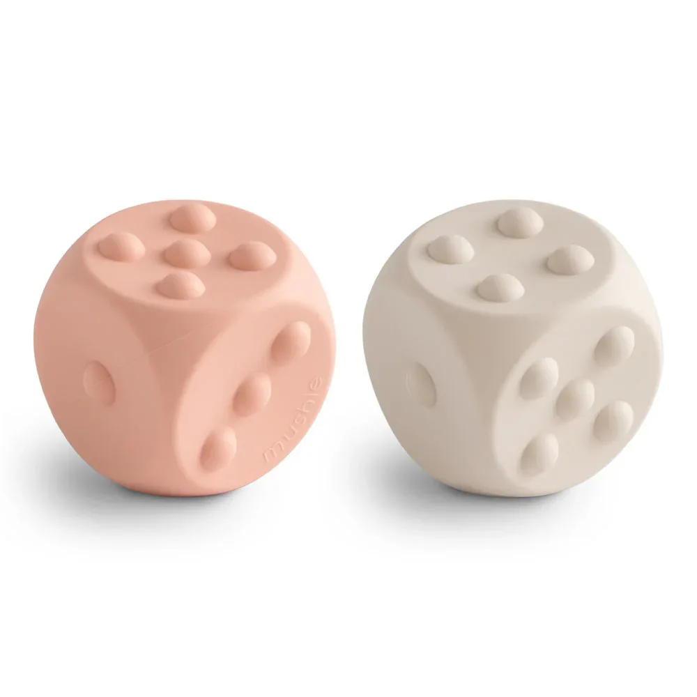 Mushie® Dice Press Toy 2-pack Blush/Shifting Sands