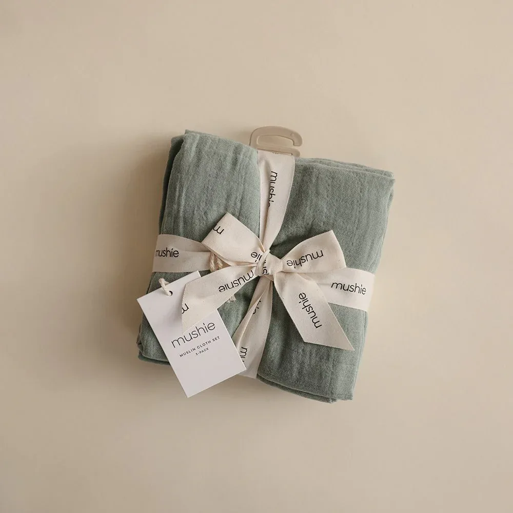 Mushie® Muslin Cloth 3-pack Roman Green 60x60 - Image 3