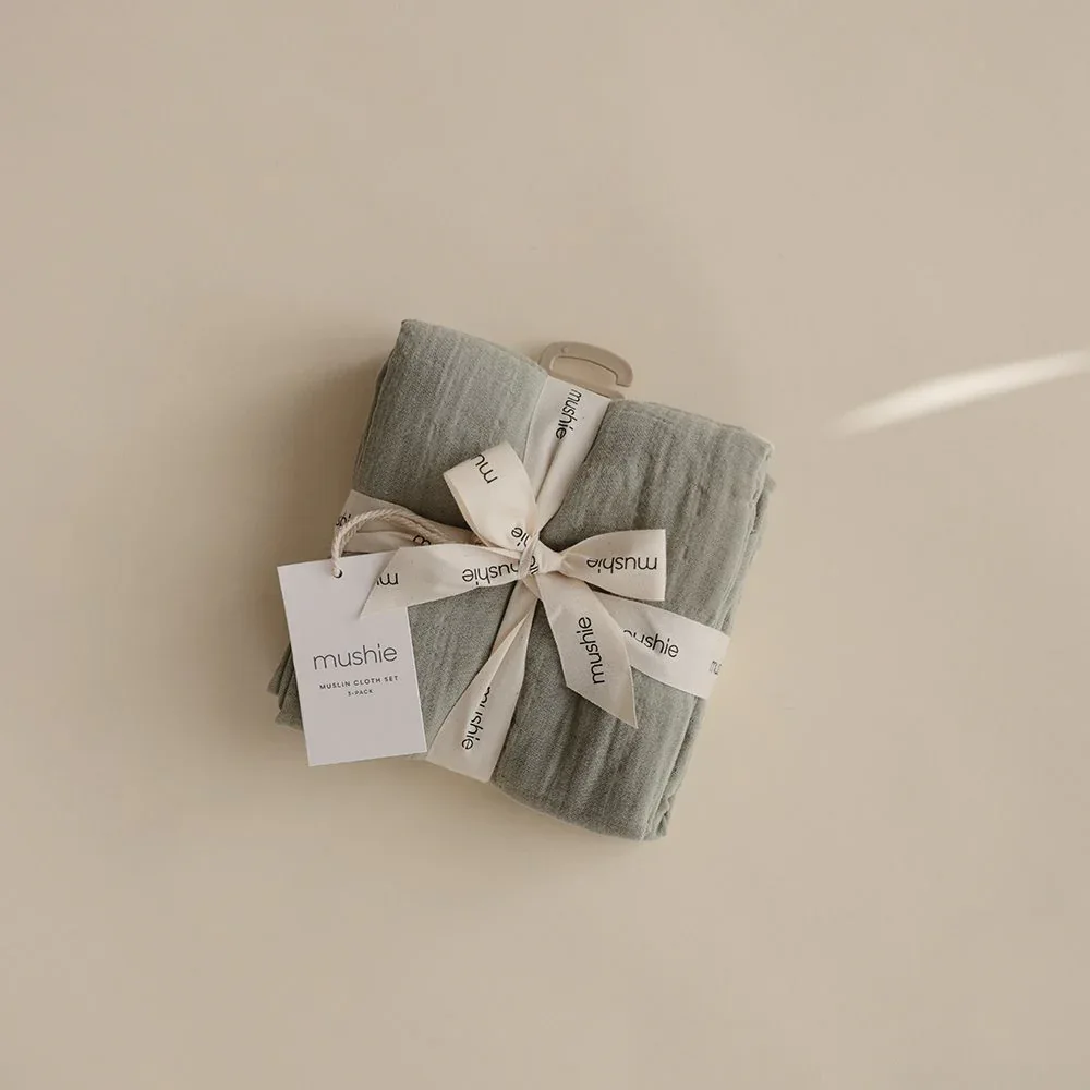 Mushie® Muslin Cloth 3-pack Sage 60x60 - Image 3