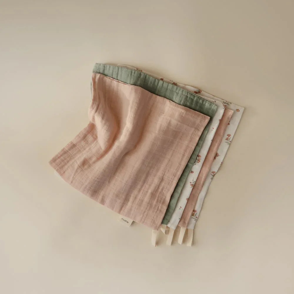 Mushie® Muslin Cotton Washcloth 5-Pack - Pink Flowers Combo 30x30 - Image 2