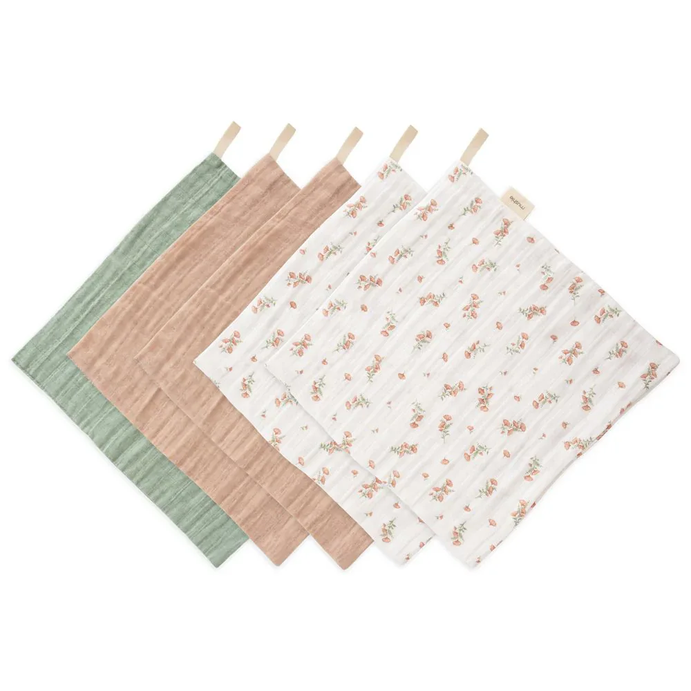 Mushie® Muslin Cotton Washcloth 5-Pack - Pink Flowers Combo 30x30 - Image 3