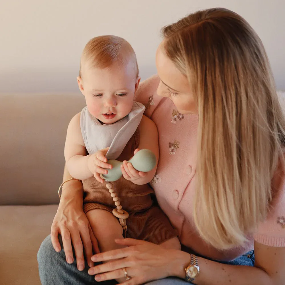 Mushie® Silicone Baby Rattle Toy - Cambridge Blue - Image 2