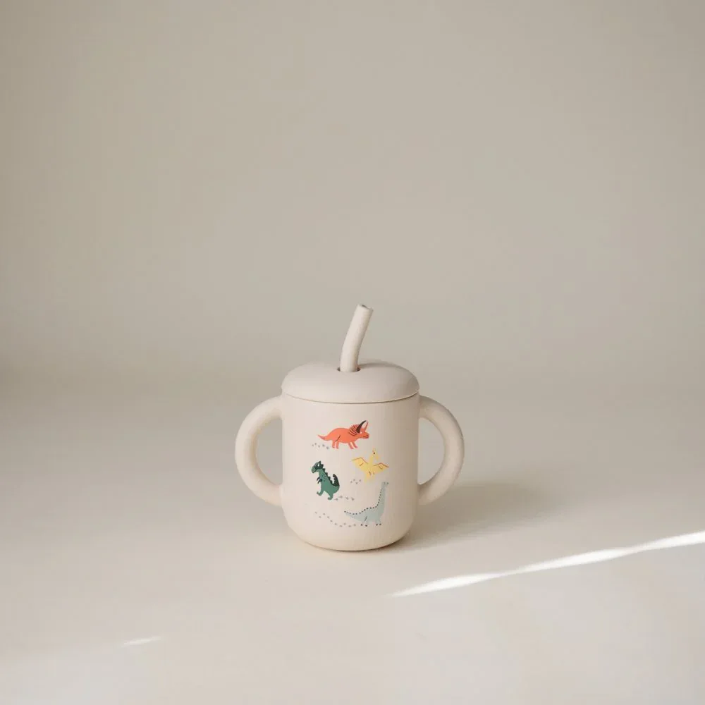 Mushie® Silicone Training Cup + Straw Dinosaurs - Image 3