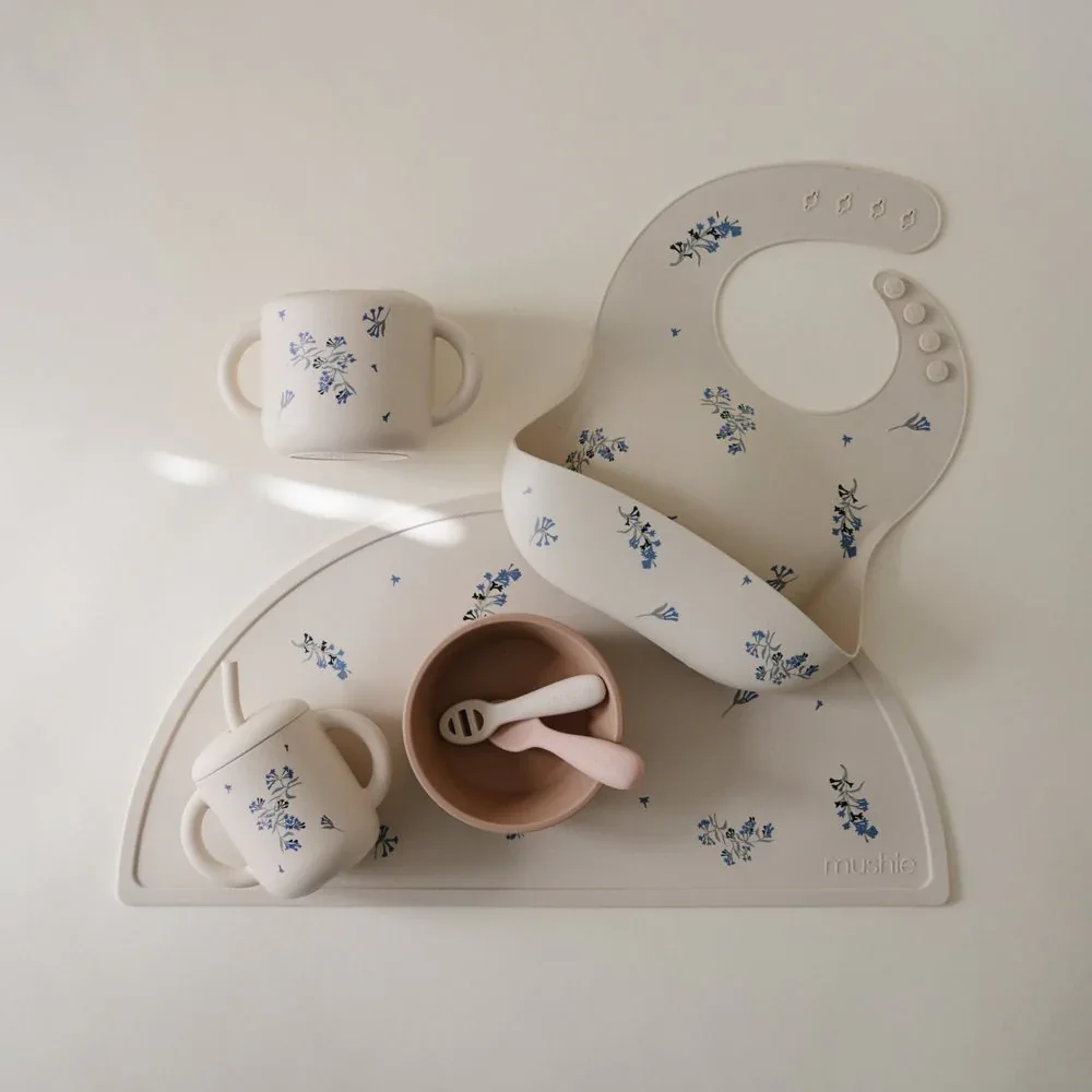 Mushie® Silicone Training Cup + Straw Lilac Flowers - Image 3