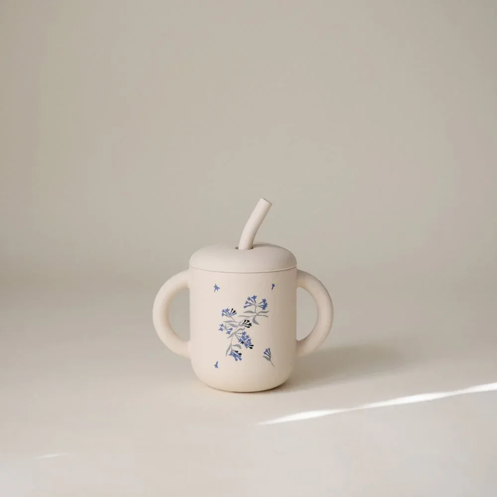Mushie® Silicone Training Cup + Straw Lilac Flowers - Image 4