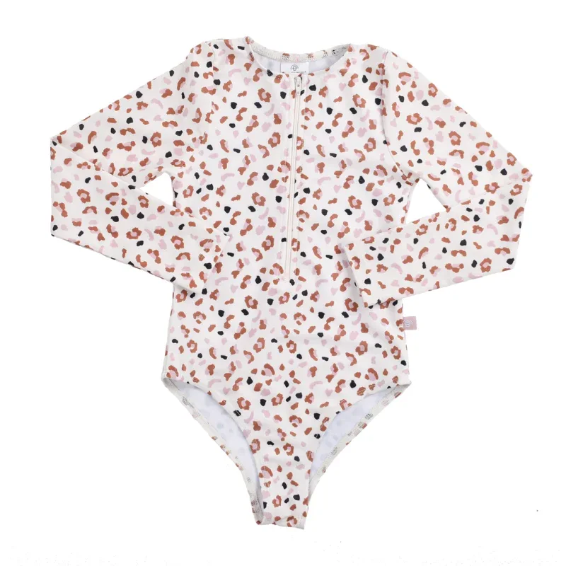 Swim Essentials® SE Swimsuit Girl Long Sleeves Kahki Leopard - Image 5