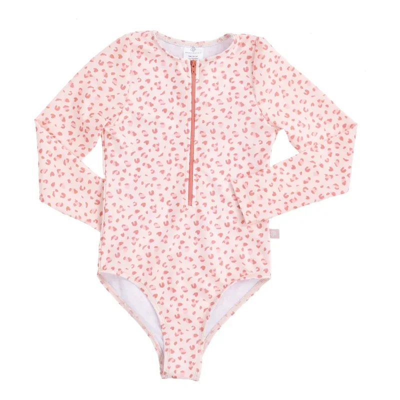 Swim Essentials® SE Swimsuit Girl Long Sleeves Old Pink Leopard - Image 3