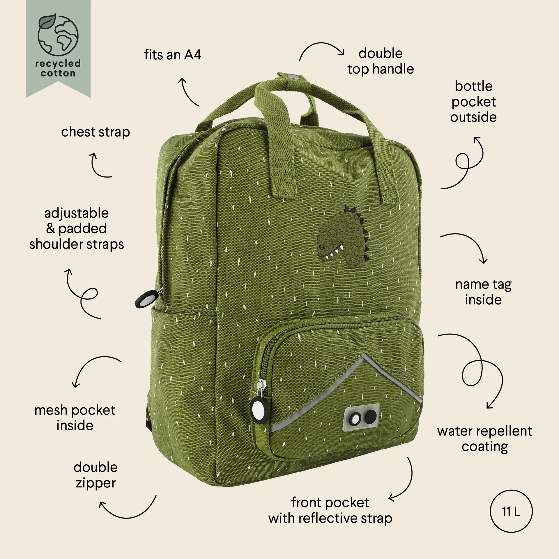 Trixie Baby® Backpack LARGE Mr. Dino - Image 6