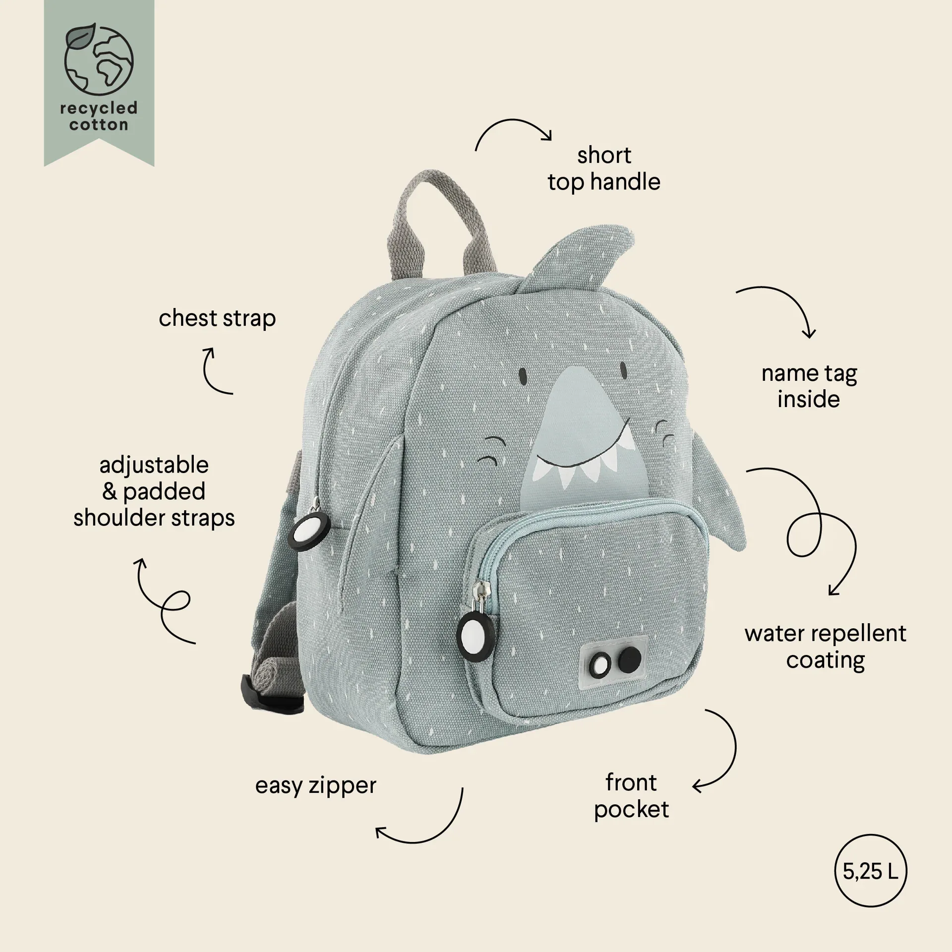Trixie Baby® Backpack MINI Mr. Shark - Image 5