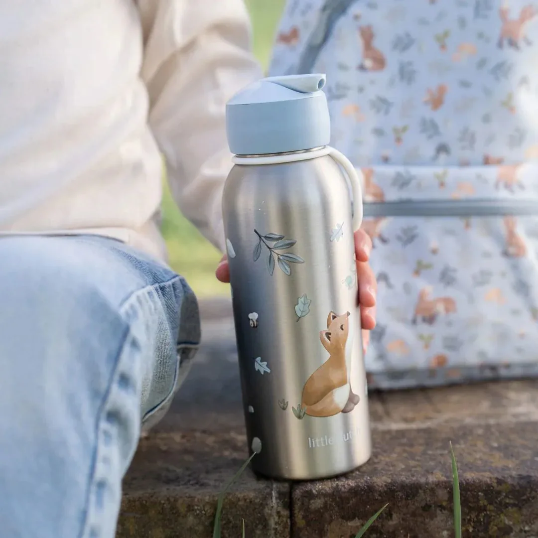 Little Dutch® Stainless Steel Kids Bottle Flip-Up Forest Friends 350ml - Image 2