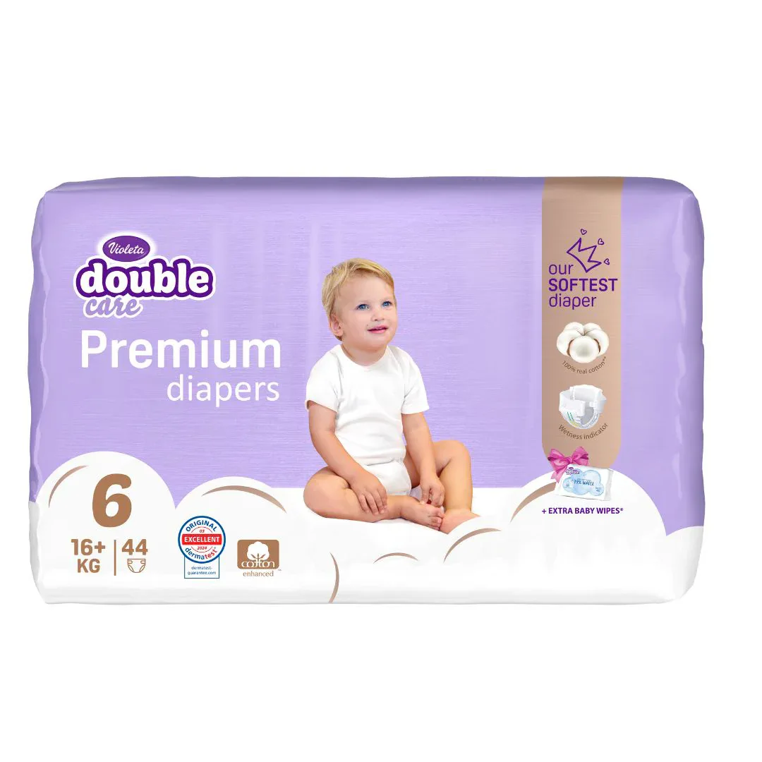 Violeta® Diapers Cotton Touch 6 (16kg+) 44 pcs + baby wet wipes Water Care - Image 2